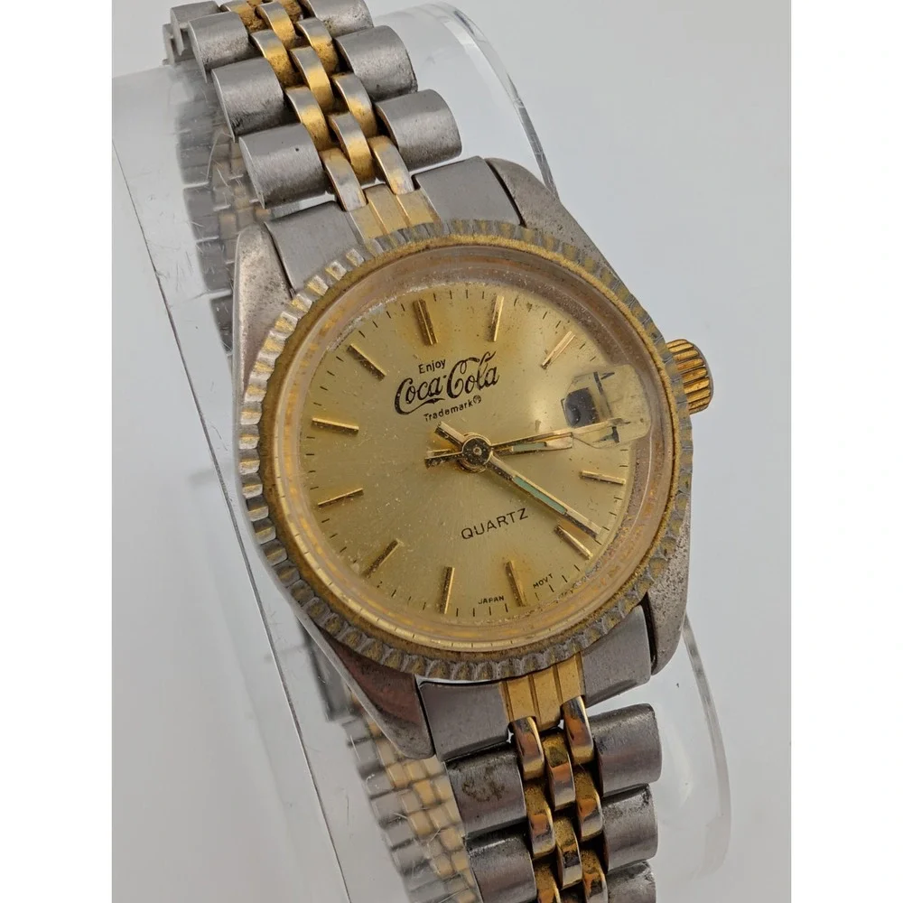 Vintage Coca Cola Watch Women 25mm Case Two Tone 7.5